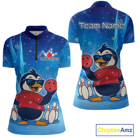 Funny Christmas Penguin Bowling Shirt for Women Custom Bowling Team Jersey Bowling Unisex QZT796