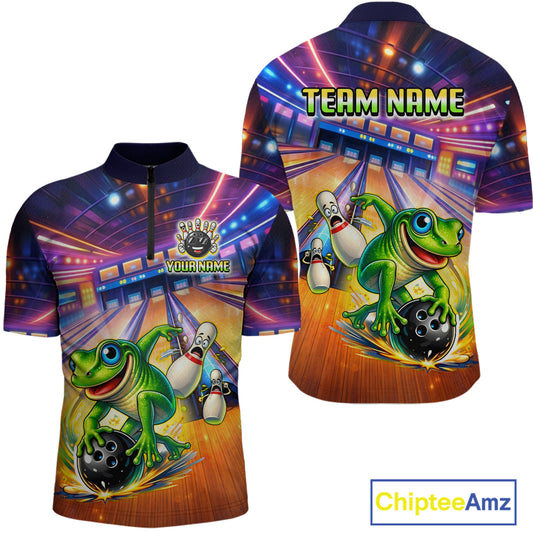 Custom Funny Frog Bowling Shirt for Men Polo & 1/4-Zip Bowling Team Jersey League QZT843