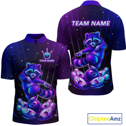 Neon Raccoon Bowling Shirt for Men Custom Bowling Team Jersey Polo & 1/4-Zip Bowling Outfit QZT848