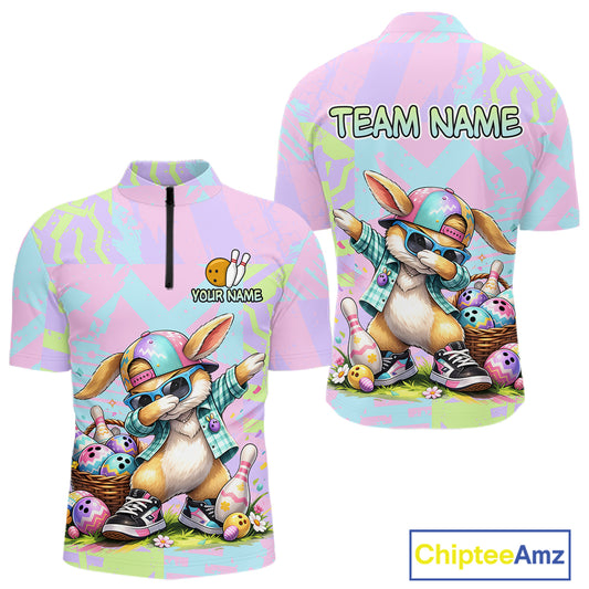 Custom Funny Bunny Bowling Team Shirt for Men Easter Bowling League Jersey Polo & 1/4-Zip QZT938