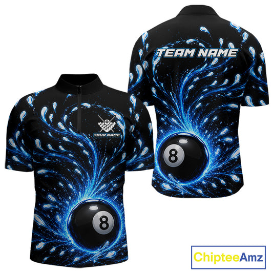 Black and blue sports jersey with 8-ball design and 'Team Name' text on a white background.