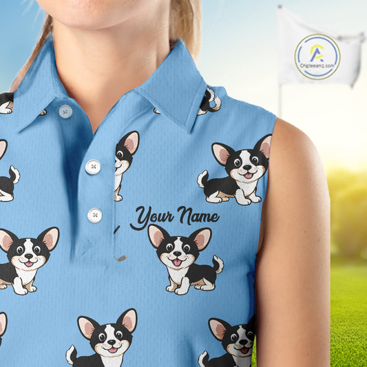 Womens Sleeveless Golf Polo Shirt Custom Funny Chihuahua Pattern Team Ladies Golf Tops, Dog Lover Gift NHN0211