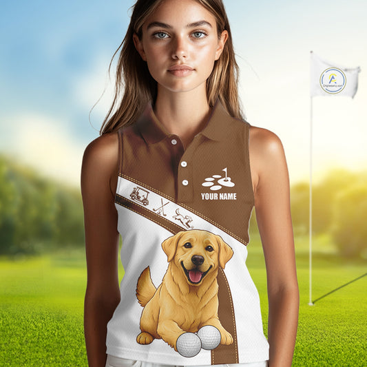 Golden Retriever Womens Sleeveless Golf Polo Shirt Custom Funny Dog Lover Ladies Golf Tops, Golf Gift NHN0229