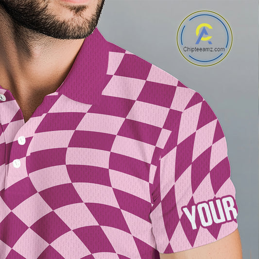 Plaid Mens Golf Polo Shirt Custom Purple & Pink Checkerboard Argyle Pattern Golf Shirts For Men NHN0128