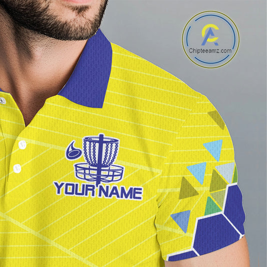 Blue And Yellow Hexagon Pattern Mens Disc Golf Polo Shirts Custom Team Disc Golf Jerseys NHN0031