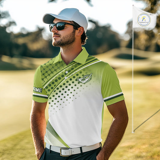 Mens Golf Polo Shirt Custom Name Green And White Golf Shirts For Team Personalized Golf Gifts NHN0096