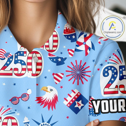 America 250th Anniversary Golf Polo Shirt For Women, Patriotic USA Golf Shirts, Independence Golf Gift NHN0232