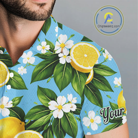 Funny Mens Golf Polo Shirts Custom Blue Lemon Tree Pattern Golf Top For Men, Golf Gifts NHN0142
