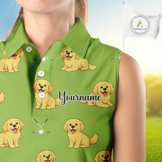 Womens Sleeveless Golf Polo Shirt Custom Funny Golden Retriever Team Ladies Golf Tops, Dog Lover Gift NHN0214