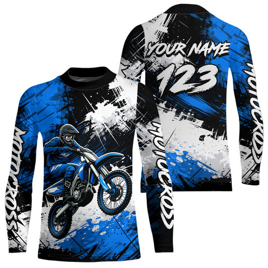 Custom Blue Motocross Jersey for Kid Adult Dirt Bike Shirts Men Women Riding Shirt XM491