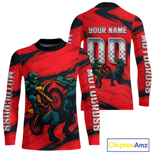 Dinosaur Motocross Jersey Custom Men Women Kid Dirt Bike Shirts Red Motorcycle Shirt XM437