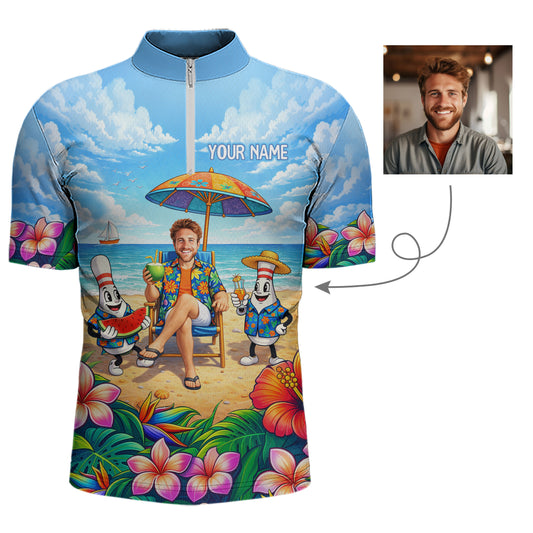 Custom Photo Funny Summer Bowling Jersey for Men Bowling Team Shirts Polo & 1/4 Zip HNT258