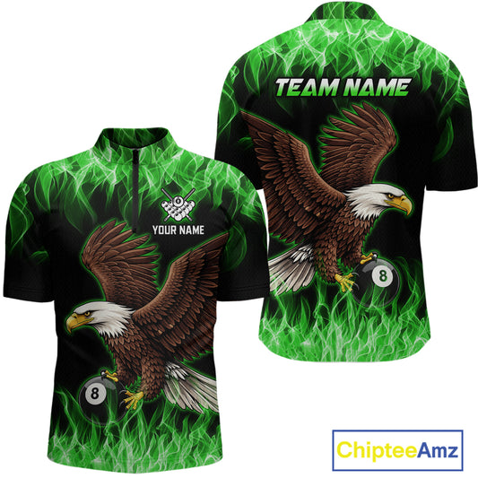 Custom Green Flame Eagle 8 Ball Billiard Shirts for Men Billiard League Billiard Team Shirts NNT107