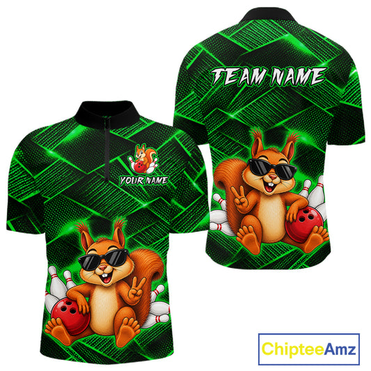 Green Squirrel Funny Custom Bowling Jersey for Men Bowling Team Shirts Bowling League HNT304