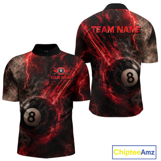 Custom Flaming Red Lightning 8 Ball Billiard Shirt for Men Billiard Team Jersey Billiard League NNT194