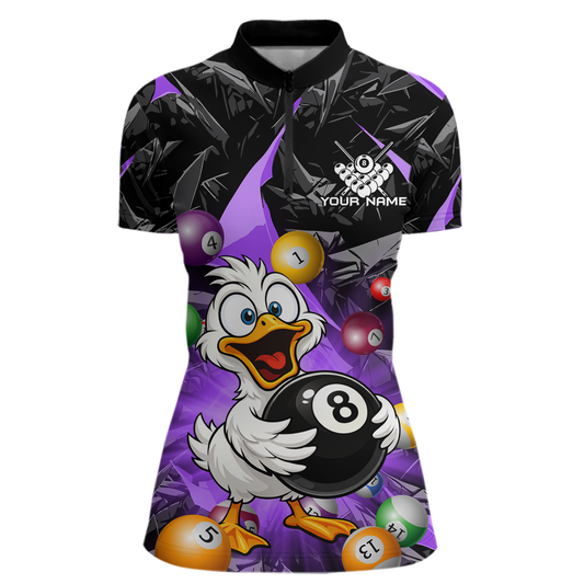 Custom Purple Funny Duck 8 Ball Pool Shirts Billiard Shirt for Women Billiard Team Jersey League NNT172