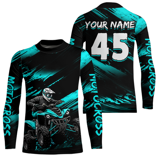Custom Turquoise ATV Motocross Jersey Kid Adult Quad Bike Jersey Off-Road Shirt UPF30+ DNT58
