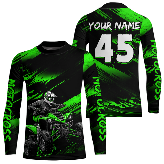 Custom Green ATV Motocross Jersey Kid Adult Quad Bike Jersey Off-Road Shirt UPF30+ DNT58