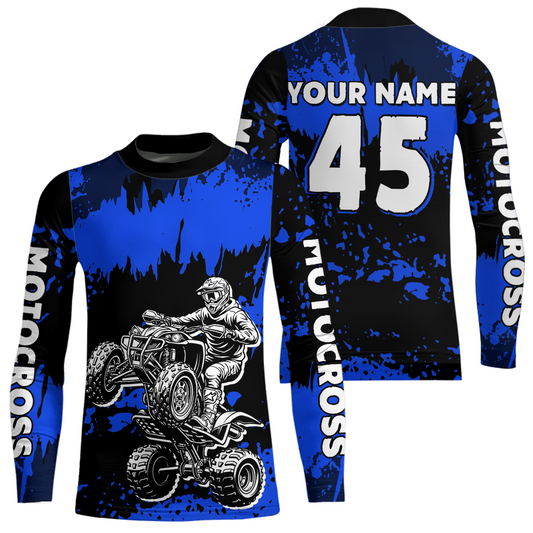 Blue ATV Motocross Jersey Kid Adult Custom Quad Bike Jersey Off-Road Shirt UPF30+ DNT59
