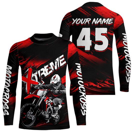 Red Youth Motocross Jersey Custom Dirt Bike Extreme Shirts for Kid Men Women UPF30+ DNT21