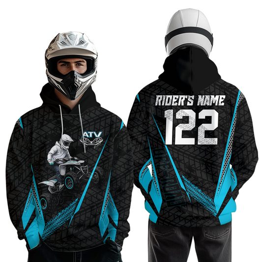 Turquoise Atv Motocross Hoodie For Adult&Kid Upf30+ Pink Quad Bike Shirt Off-Road Atv Mx Racing NHN013