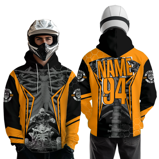 Personalized Orange Atv Racing Hoodie Custom Name & Number Quad Bike Rider Motocross Shirt For Men Women NHN002