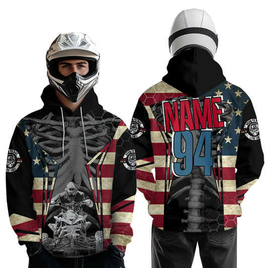 Patriotic Atv Racing Hoodie Custom Name & Number American Flag Quad Bike Rider Motocross Shirt For Men Women NHN002