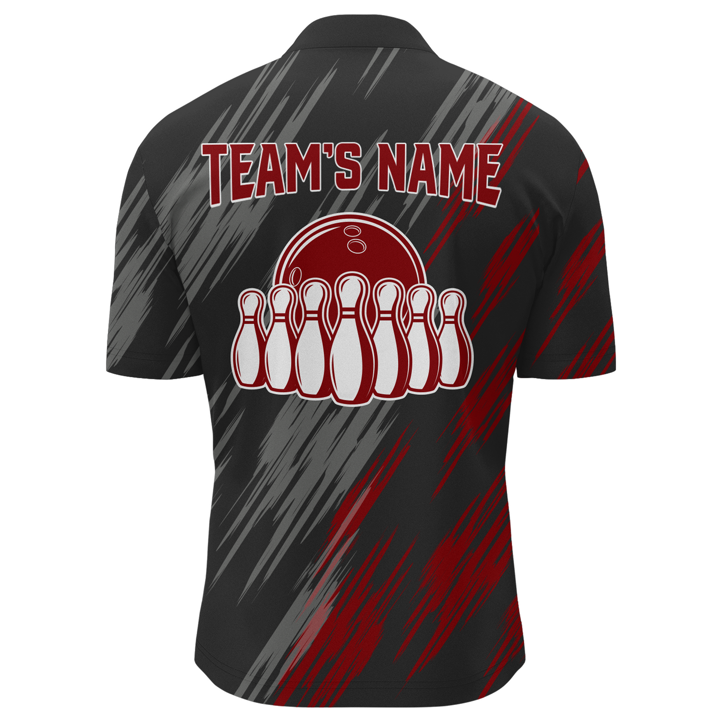 Skull Bowling Quarter-Zip Shirt For Men Black&Red Bowling Jersey Bowling Team Shirt BDT158