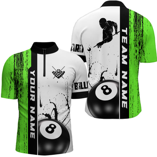 Ball 8 Grunge Ink Style Billiard Men Quarter-Zip Shirts Custom Name Billiard Shirt Colors YYD0069