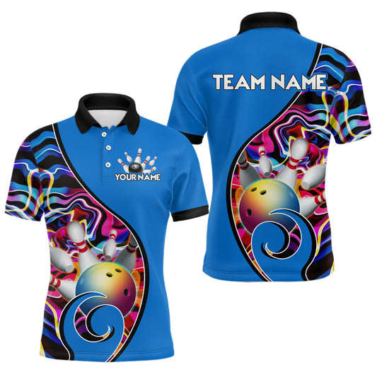 Custom Bowling Team Polo Shirts for Men - Personalized Abstract Colors Bowling Jersey YYD0080