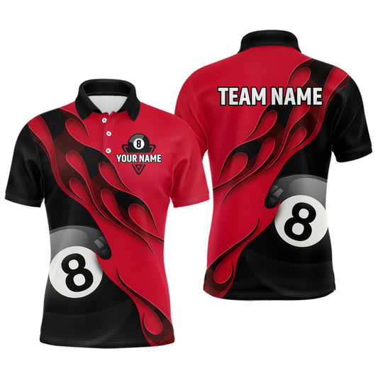 Flame Ball 8 Billiard Polo Shirts For Men Custom Name, Billiard Shirt Design YYD0075