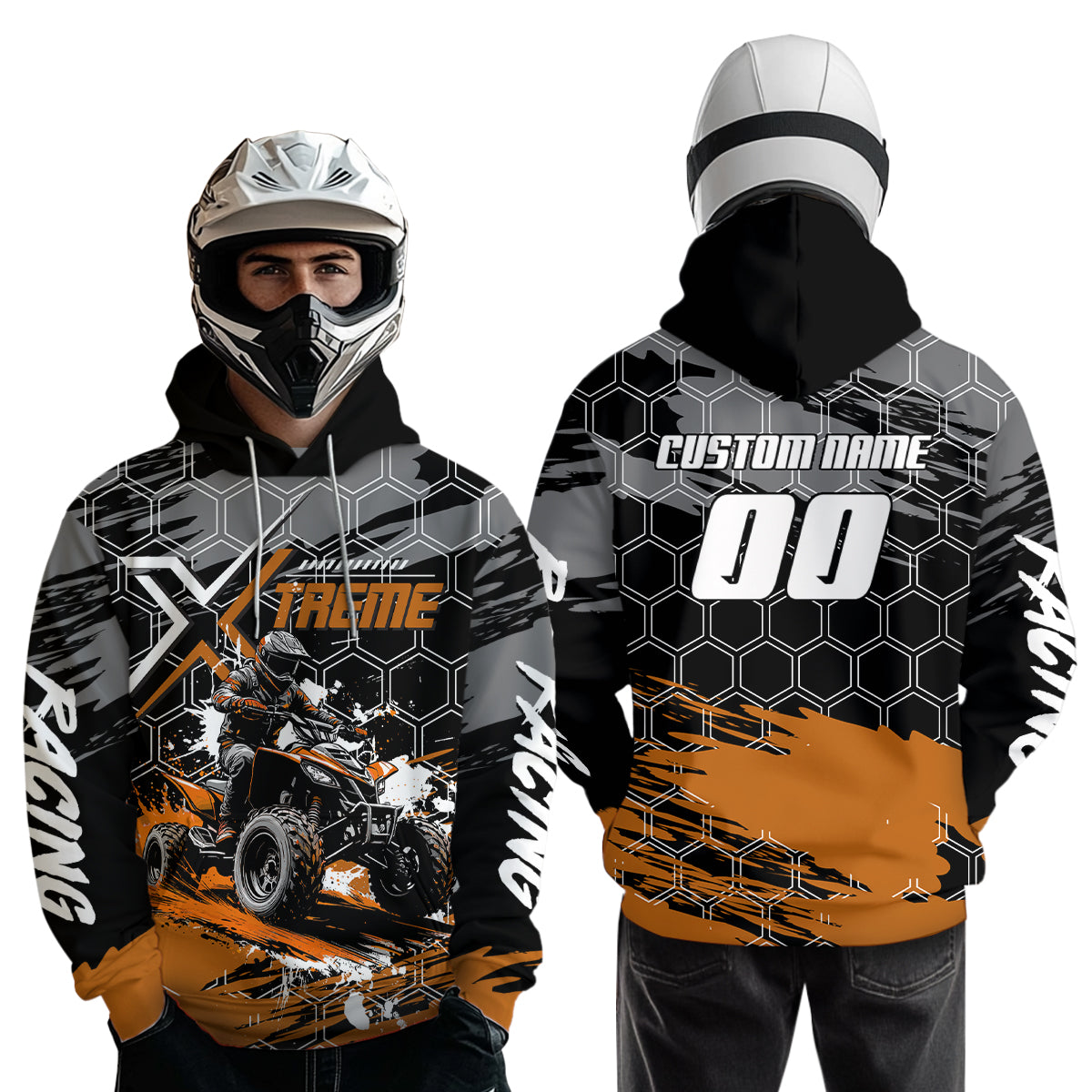 Orange Atv Racing Hoodie Custom Quad Bike Shirt Upf30+ Adult Youth Off-Road Atv Motocross Hoooded NHN008