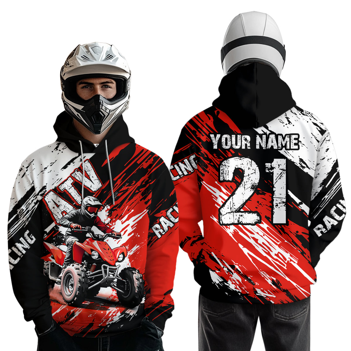 Red Atv Motocross Hoodie Custom Off-Road Quad Bike Hoodies For Men Women Kid Youth NHN006