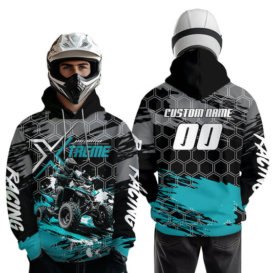 Turquoise Atv Racing Hoodie Custom Quad Bike Shirt Upf30+ Adult Youth Off-Road Atv Motocross Hoooded NHN008