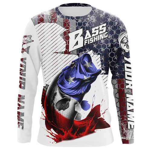 American Flag Bass Fishing Custom Long Sleeve Fishing Shirts, Patriotic Bass Fishing Jerseys IPHW5748