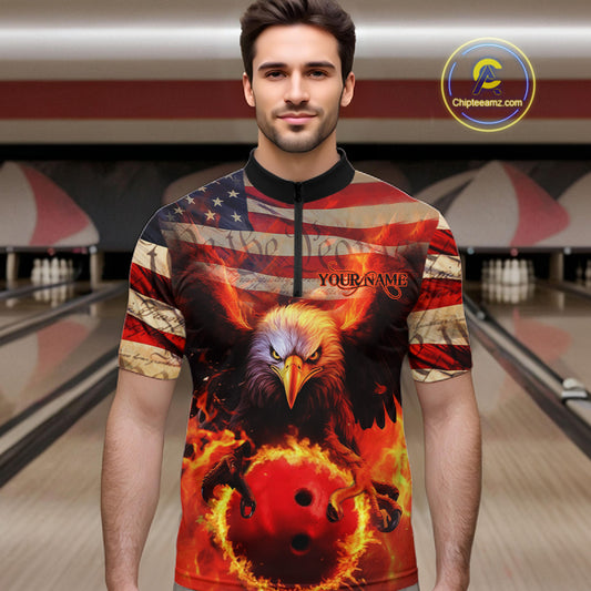 American Flag We The People Custom Eagle Bowling Shirts For Men, Patriotic Bowling Team Jerseys IPHW5287