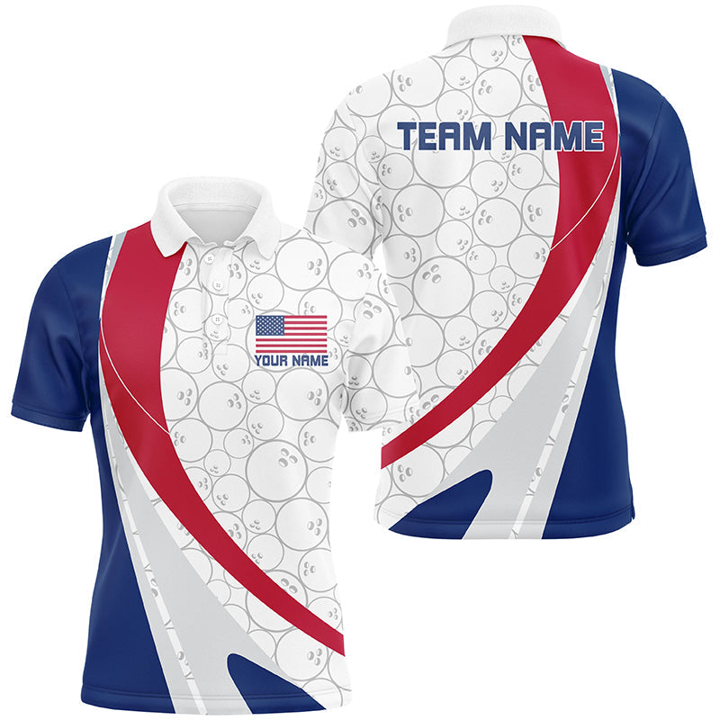 Custom Patriotic Bowling Shirts For Men, Red White And Blue Bowling Polo Shirts For Men IPHW6835
