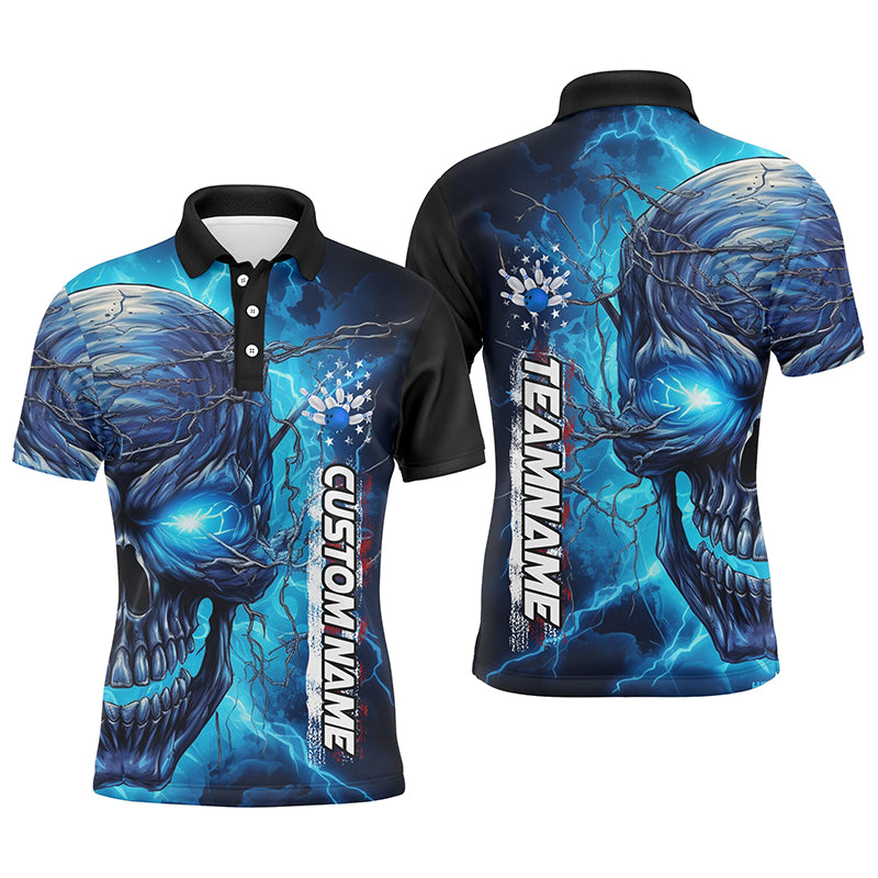 Blue Thunder Lightning Custom Bowling Team Shirts For Men, Personalized Bowling Jerseys IPHW5188