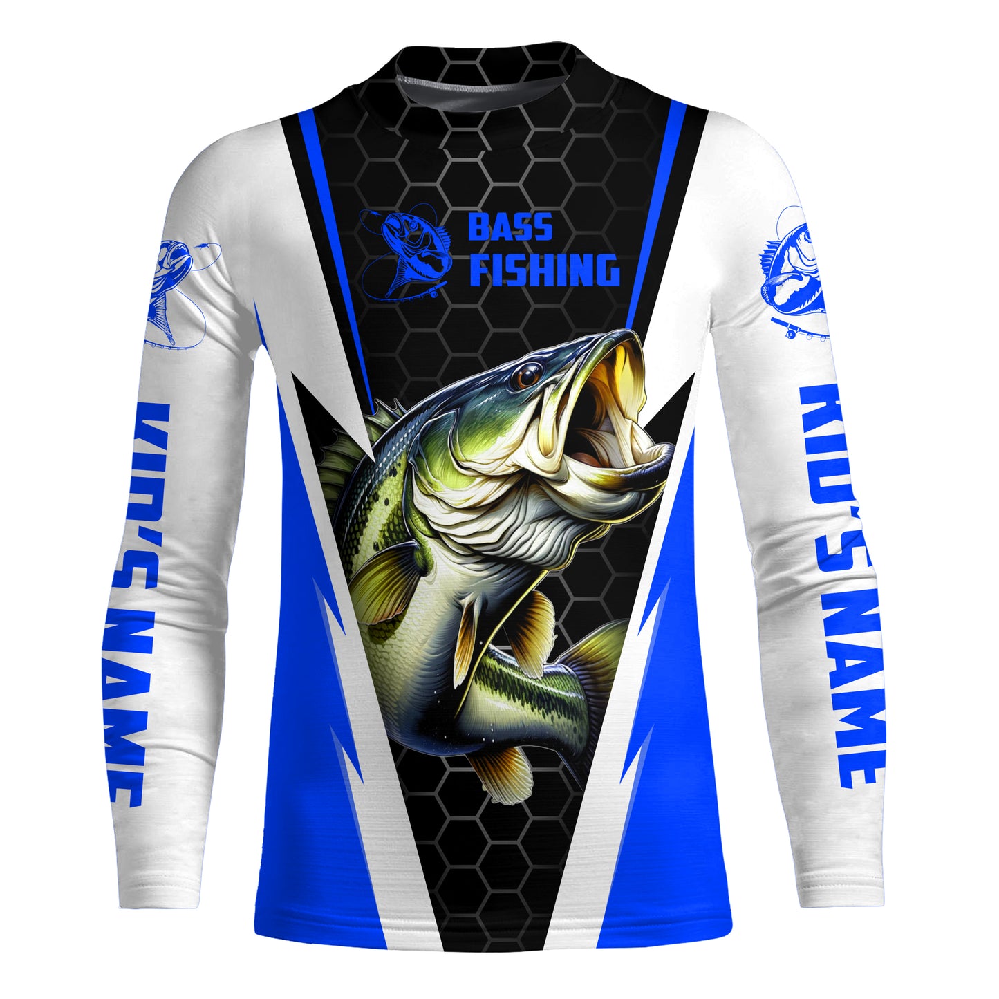 Personalized Bass Fishing jerseys, Bass Fishing Long Sleeve Fishing tournament shirts | blue IPHW3401