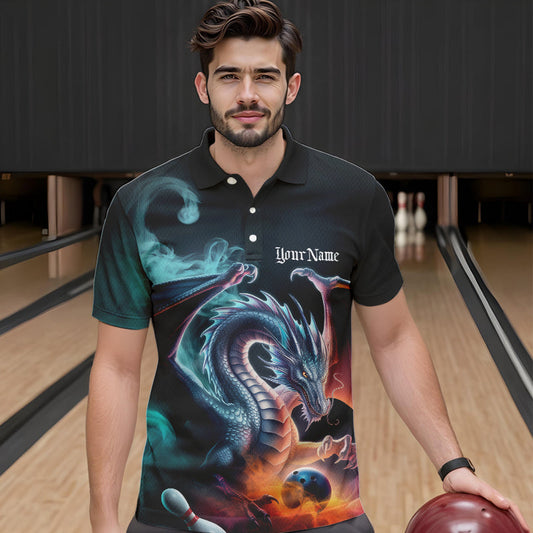 Blue Smoke Custom Dragon Bowling Team Polo Shirts For Men, Dragon Bowling Tournament Shirt IPHW8322