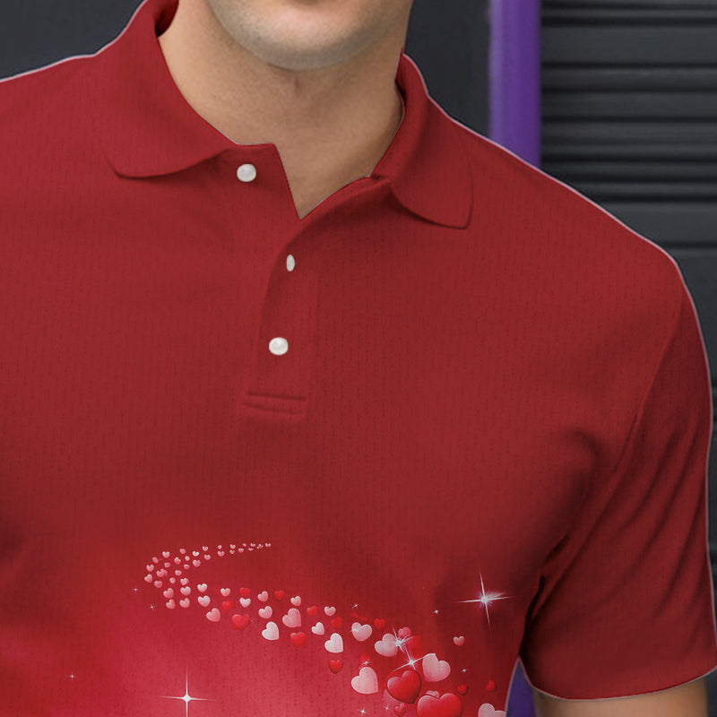 Custom Red Valentine Bowling Polo Shirts For Men, Valentines Day Couple Bowling Outfits IPHW8348
