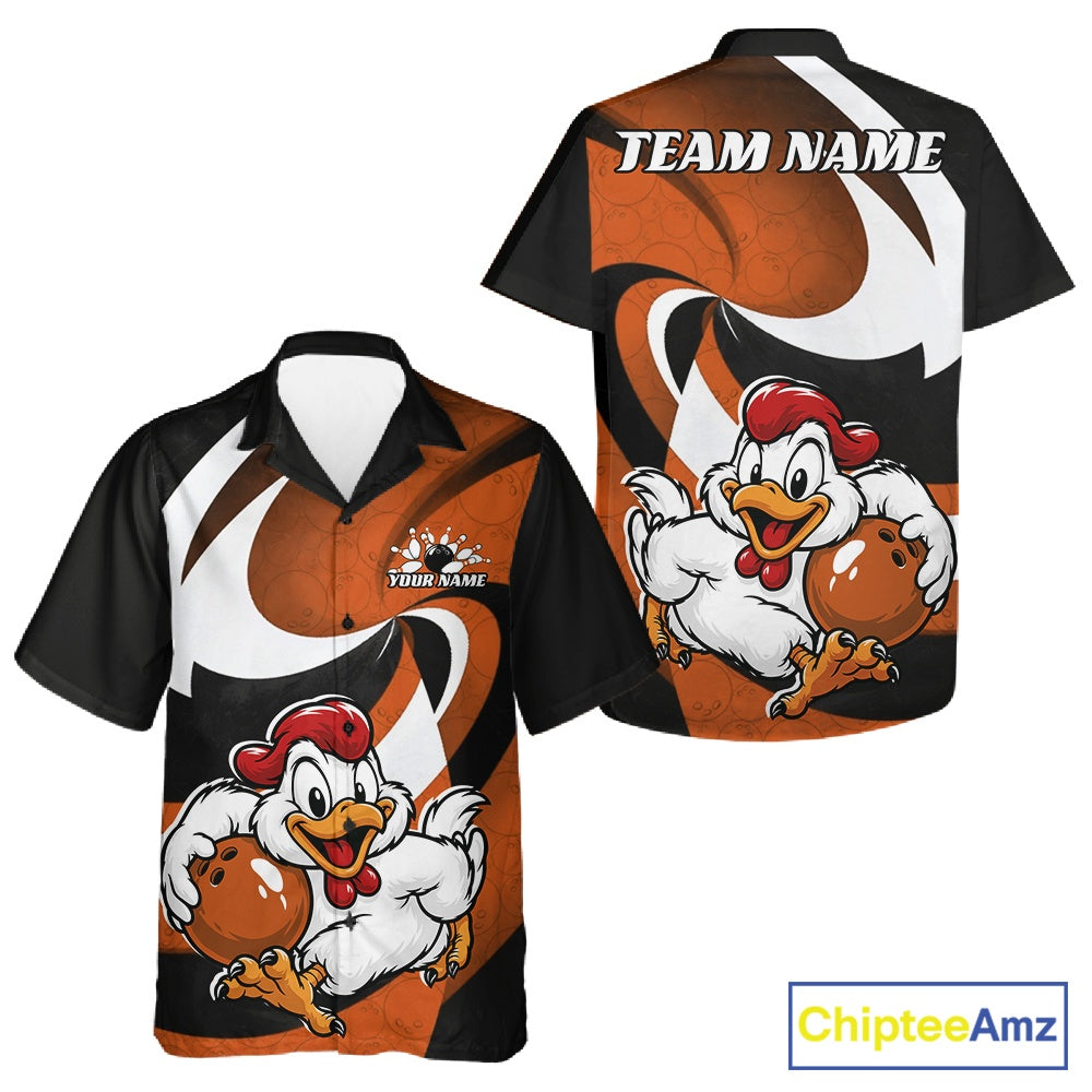 Custom Black And Orange Cute Funny Chicken Bowling Jerseys Bowling Team Shirt For Men And Women IPHW11628