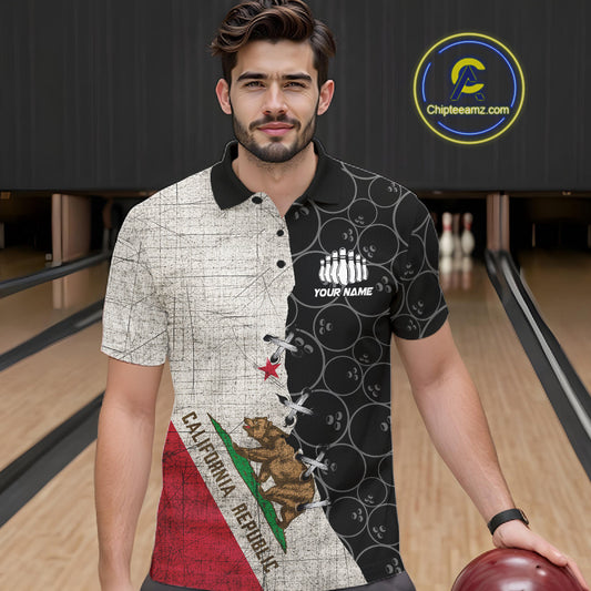 California Flag Custom Bowling Team Shirts For Men, Patriotic Bowling League Shirt IPHW10721