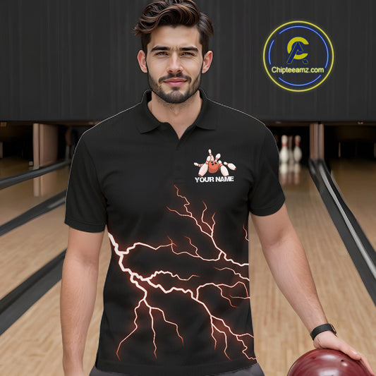 Custom Orange Lightning Bowling Ball With Wings Bowling Men Team Shirt, Bowling Jerseys IPHW10733
