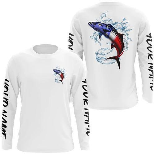 Custom American Flag King Mackerel Long Sleeve Fishing Shirts, Patriotic Kingfish Fishing Jerseys IPHW6607