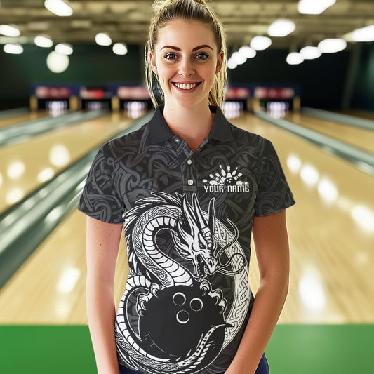 Custom Viking Dragon Bowling Polo Team Shirts For Women, Celtic Bowling Shirt IPHW8584