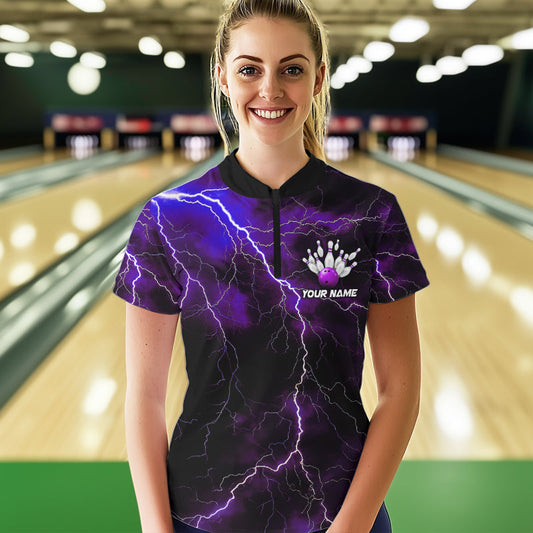 Purple Thunder Lightning Custom Cobra Snake Bowling Women Quarter-Zip Shirts, Team Shirt IPHW8898