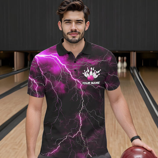 Pink Thunder Lightning Custom Cobra Snake Bowling Polo Shirts For Men, Bowling Team Shirt IPHW8899