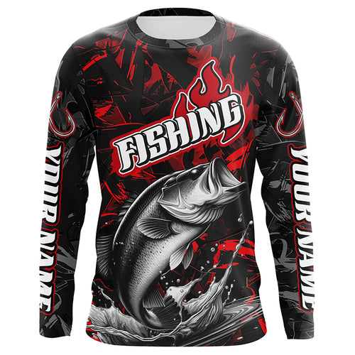Largemouth Bass Fishing Custom Long Sleeve Shirts, Bass Tournament Fishing Jerseys | Red Camo IPHW6657