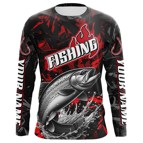 Rainbow Trout Fishing Custom Long Sleeve Shirts, Fly Fishing Trout Fishing Jerseys | Red Camo IPHW6659